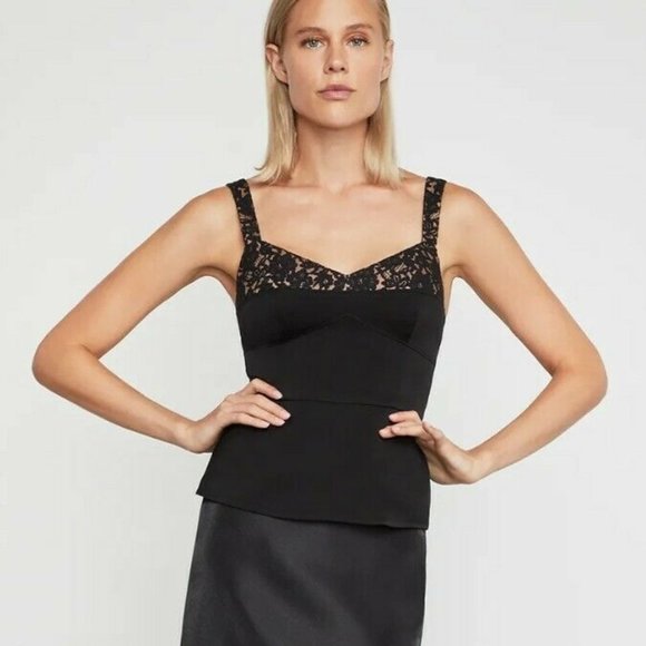 BCBGMaxAzria Corset Crepe Lace Trim Tank - Picture 1 of 9